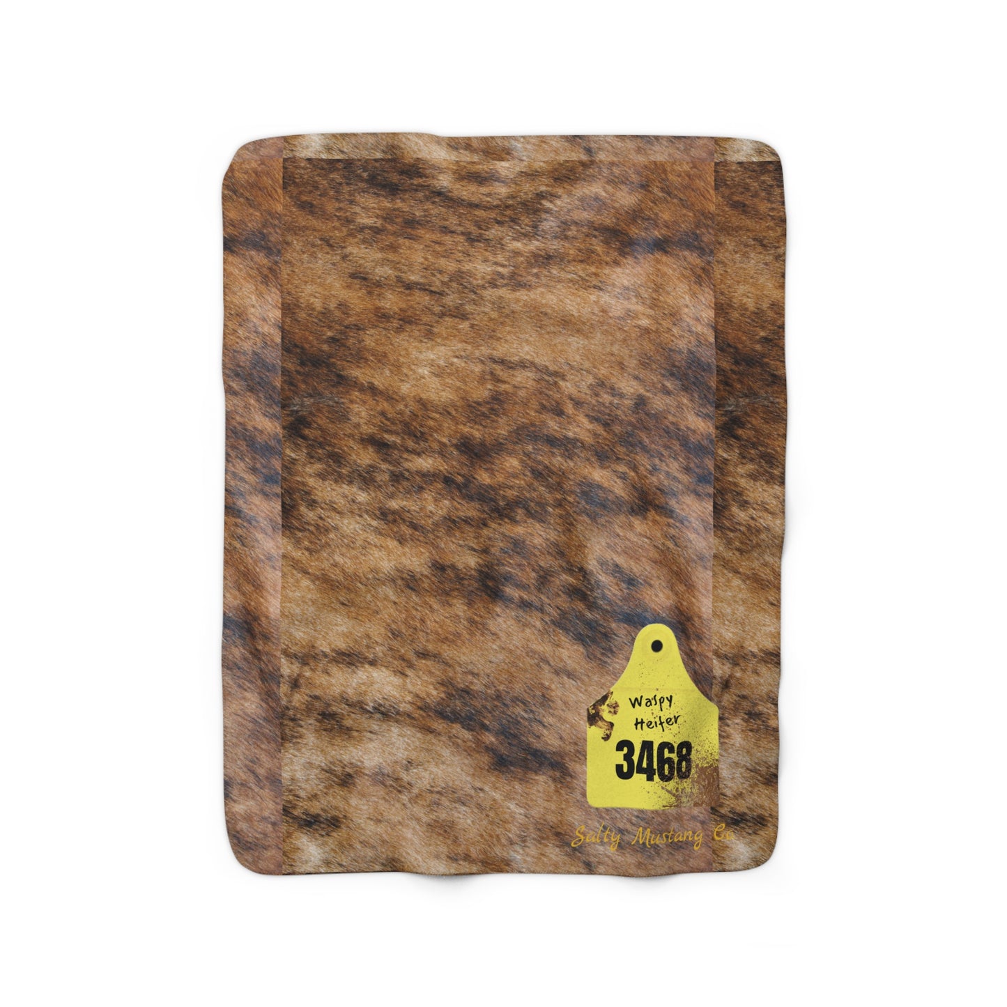 Ear Tag #3468 Waspy Heifer, Brindle Cow Print Sherpa Fleece Blanket