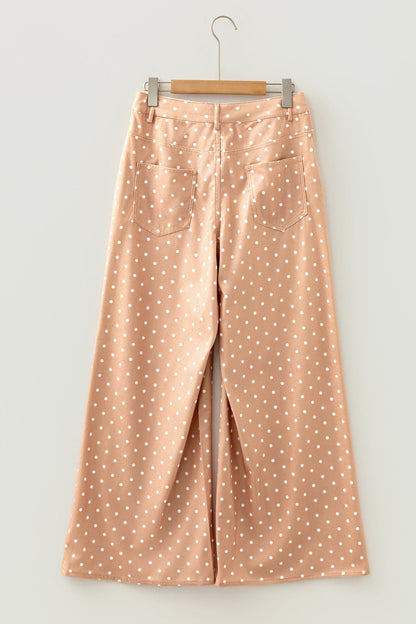 Polka Dot Drawstring High Waist Wide Leg Pants