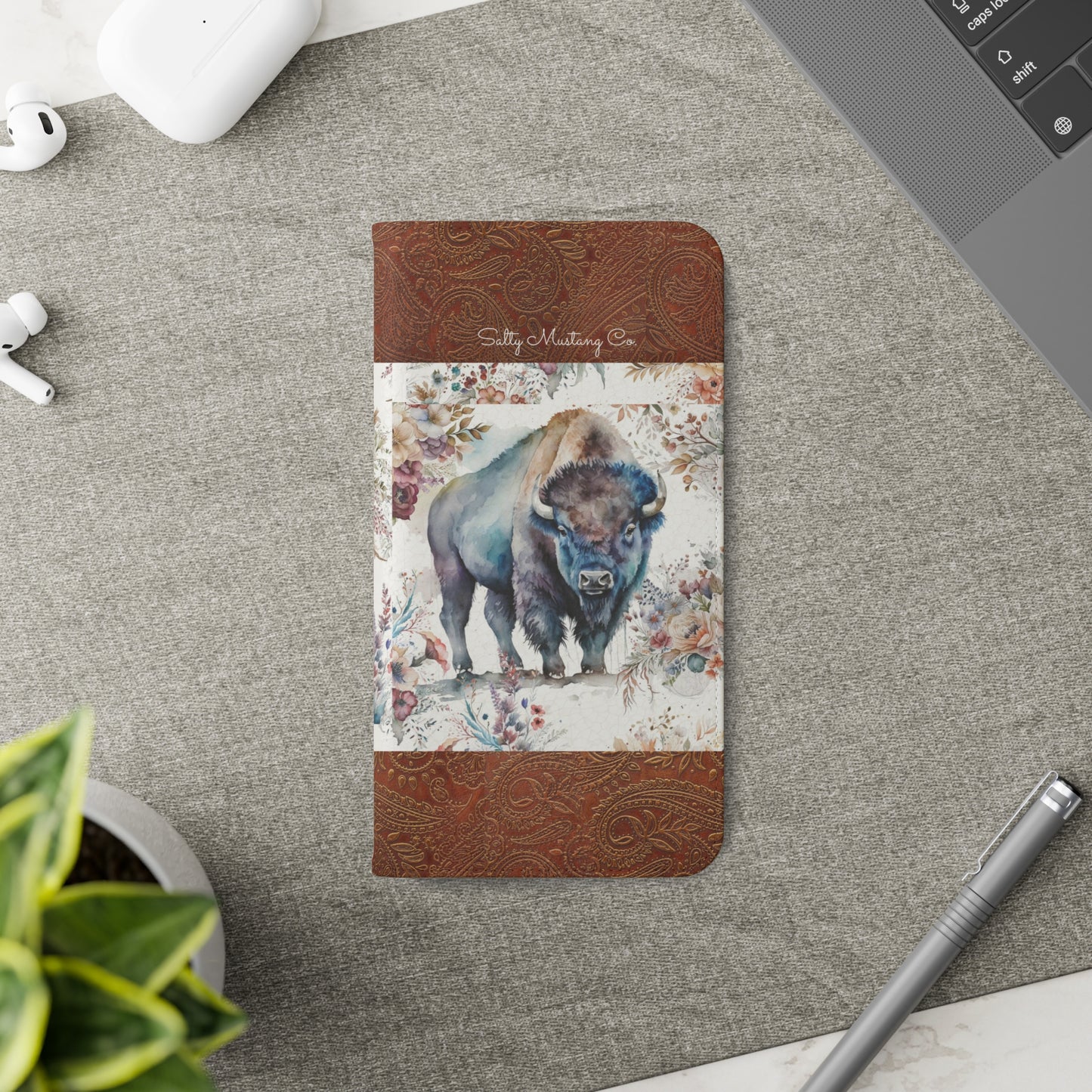 Buffalo Rose Leather Print iPhone Flip Cases