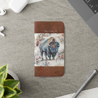 Buffalo Rose Leather Print iPhone Flip Cases