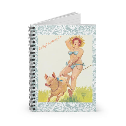 Chasin' Pigs "Hilda" Blue Lace Print Spiral Notebook - Ruled Line