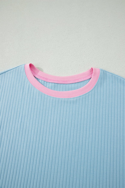 Colorblock Trim Ribbed Top & Shorts Set