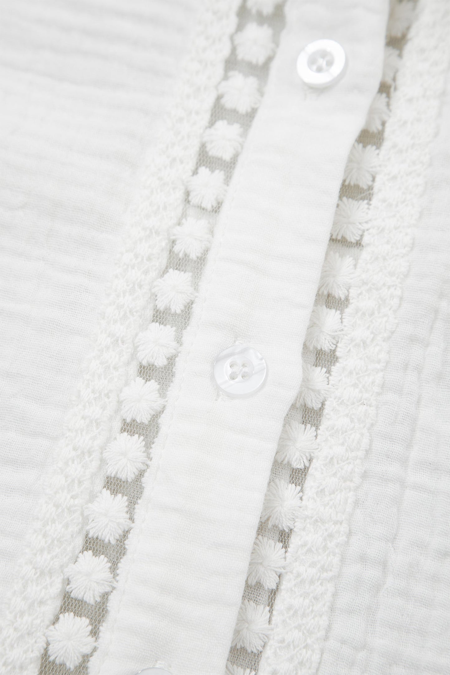 Solid Crinkle Textured Lace Trim Buttoned Shirt