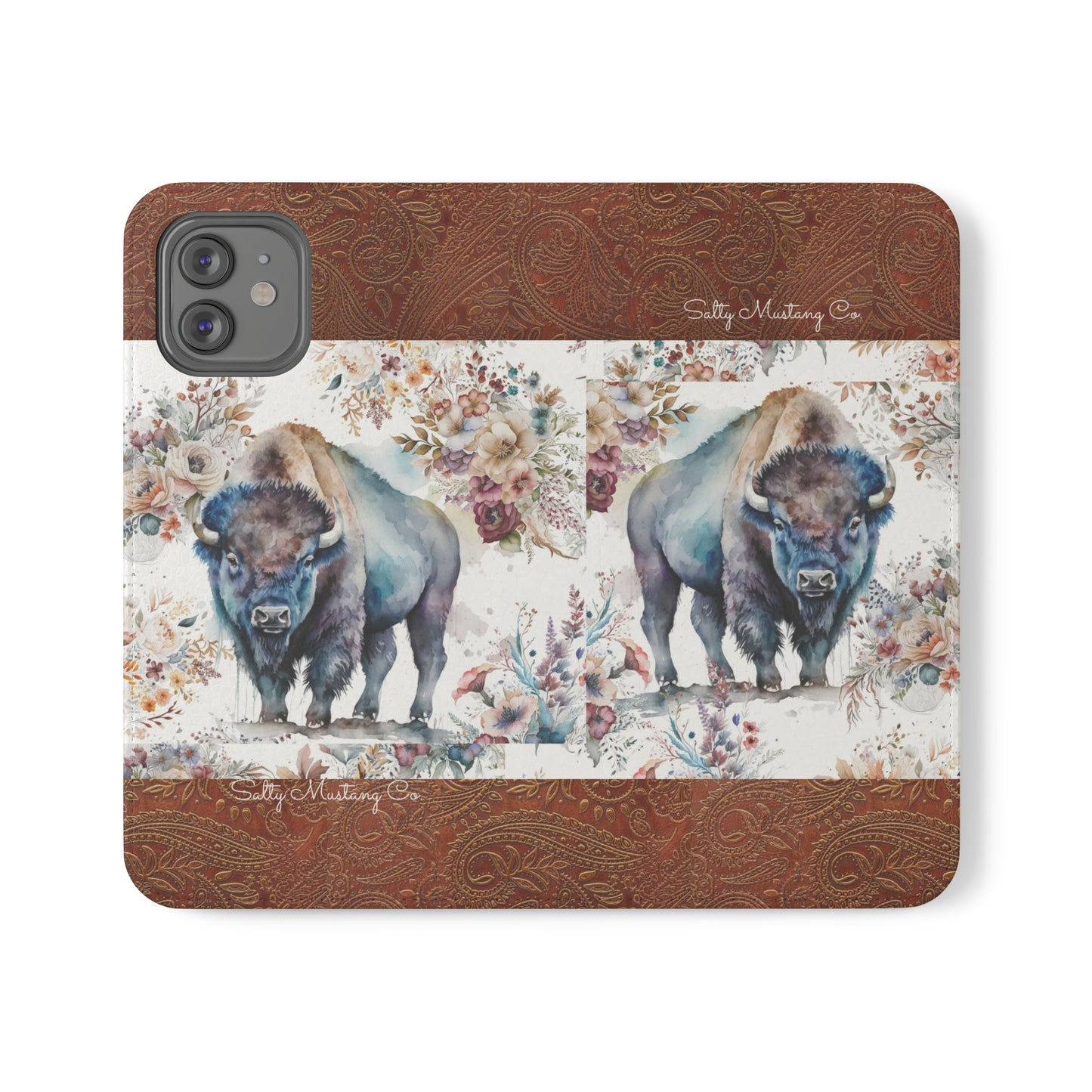 Buffalo Rose Leather Print iPhone Flip Cases