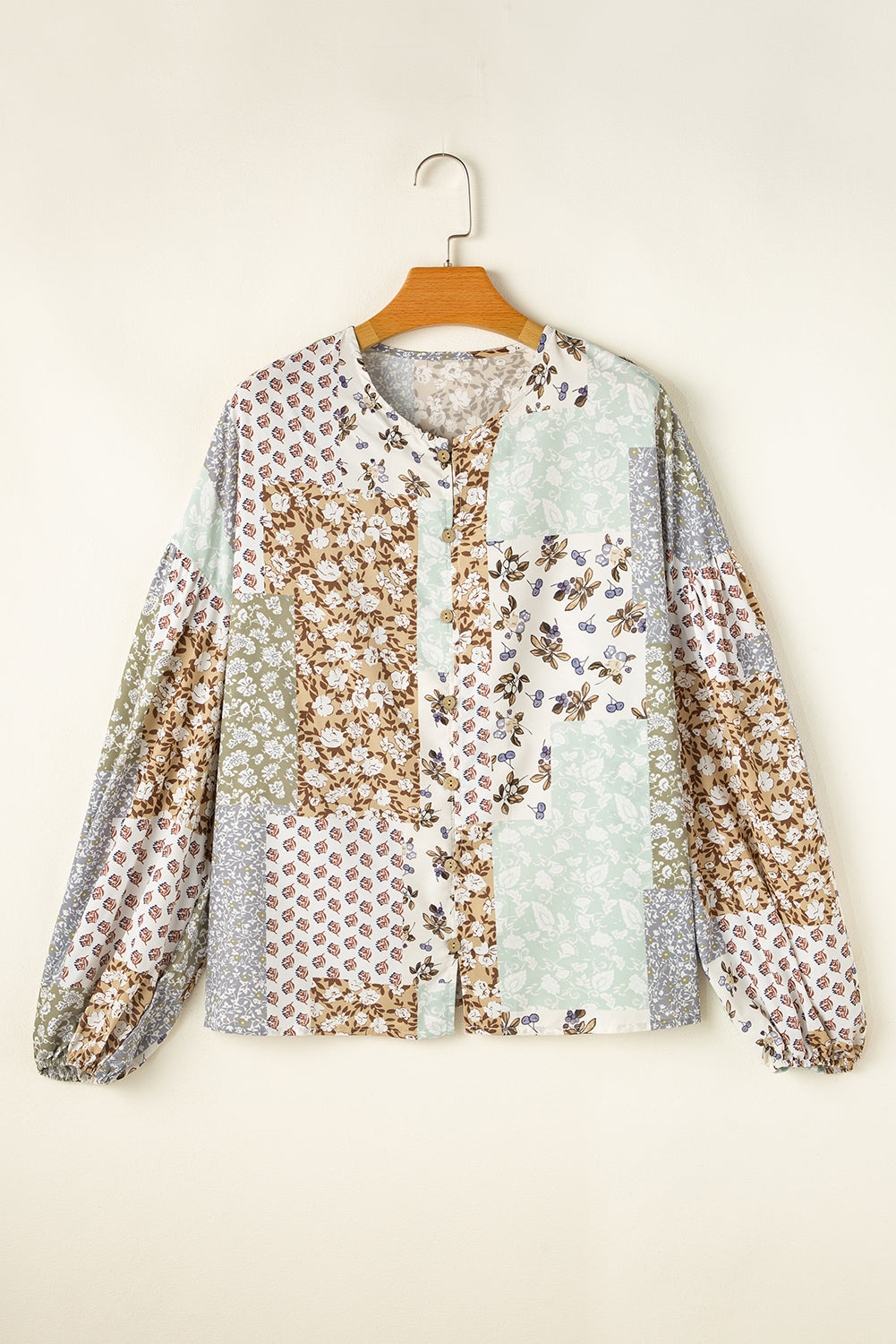 Floral Patchwork Long Puff Sleeve Shirt