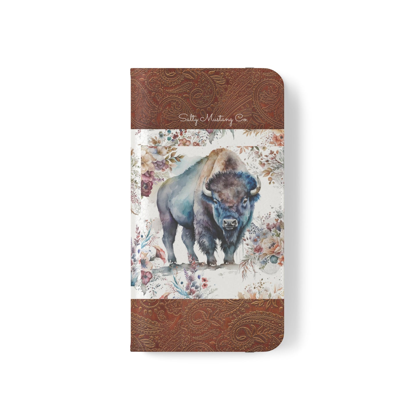 Buffalo Rose Leather Print iPhone Flip Cases