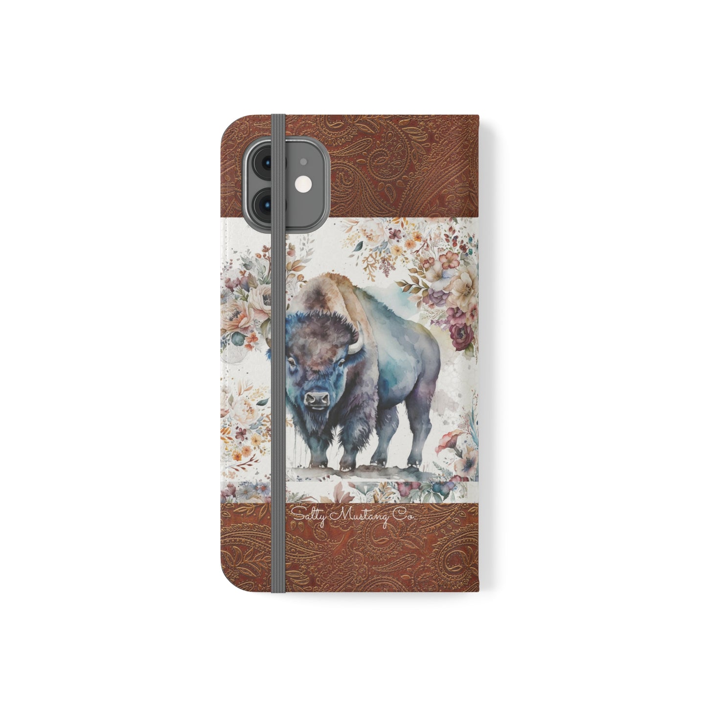 Buffalo Rose Leather Print iPhone Flip Cases