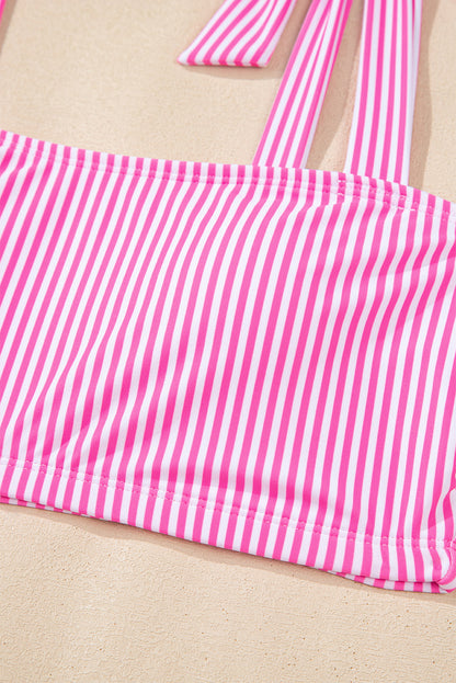 Stripe Knot Strap High Waist Bikini Swimsuit