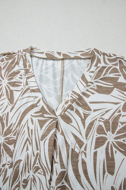 Floral V-Neck Short Sleeve Loose Blouse