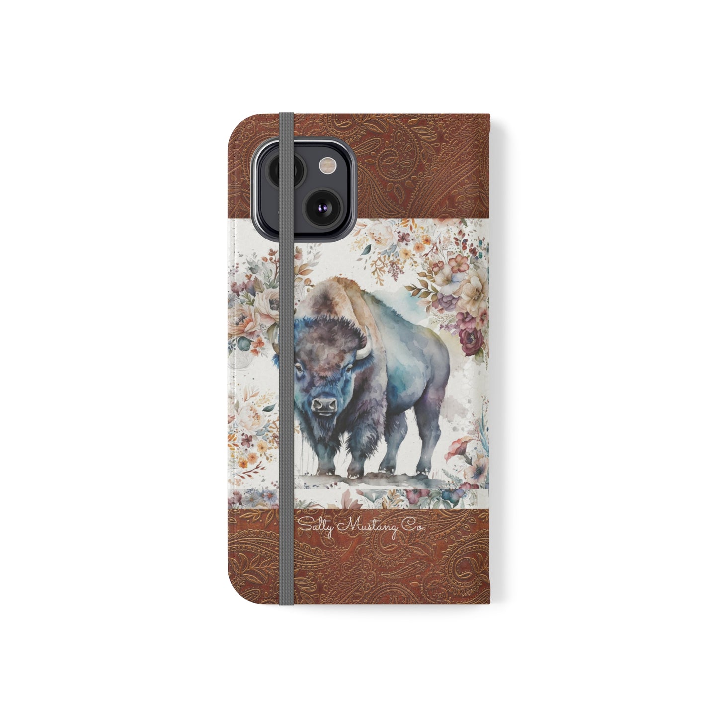 Buffalo Rose Leather Print iPhone Flip Cases