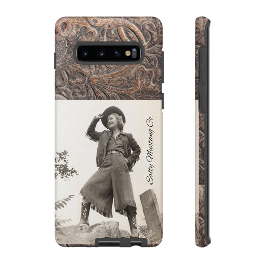 Vintage Cowgirl Hat Tip Leather Print Samsung Tough Cases