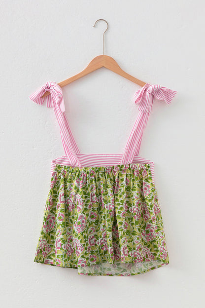 Floral Stripe Tie Strap Babydoll Tank Top