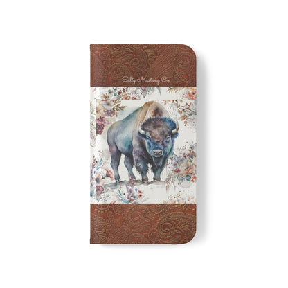 Buffalo Rose Leather Print iPhone Flip Cases