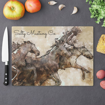 Salty Mustang Co. Horses Glass Cutting Board