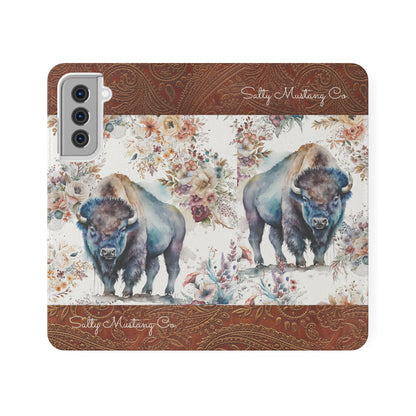 Buffalo Rose Leather Print Samsung Flip Cases