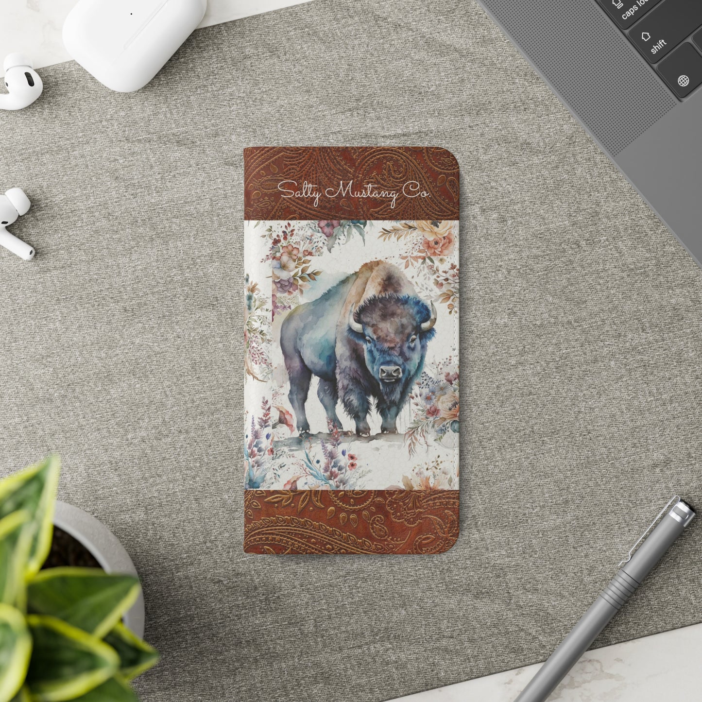 Buffalo Rose Leather Print Samsung Flip Cases