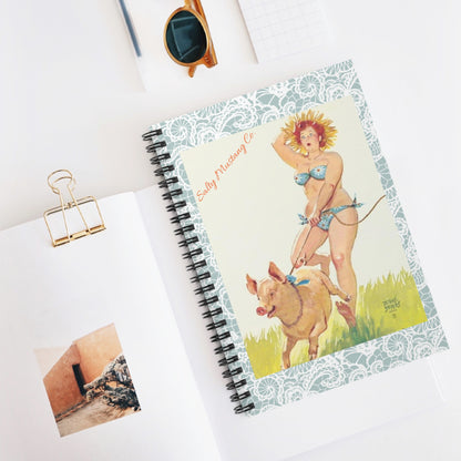 Chasin' Pigs "Hilda" Blue Lace Print Spiral Notebook - Ruled Line