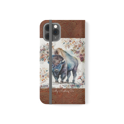 Buffalo Rose Leather Print iPhone Flip Cases