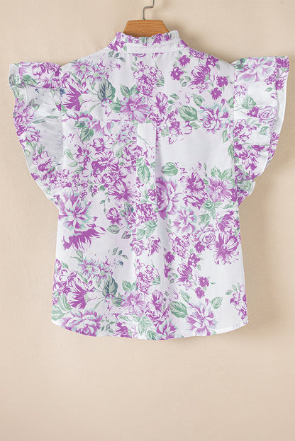 Floral Ruffle Sleeve Frilled Button-Up Shirt