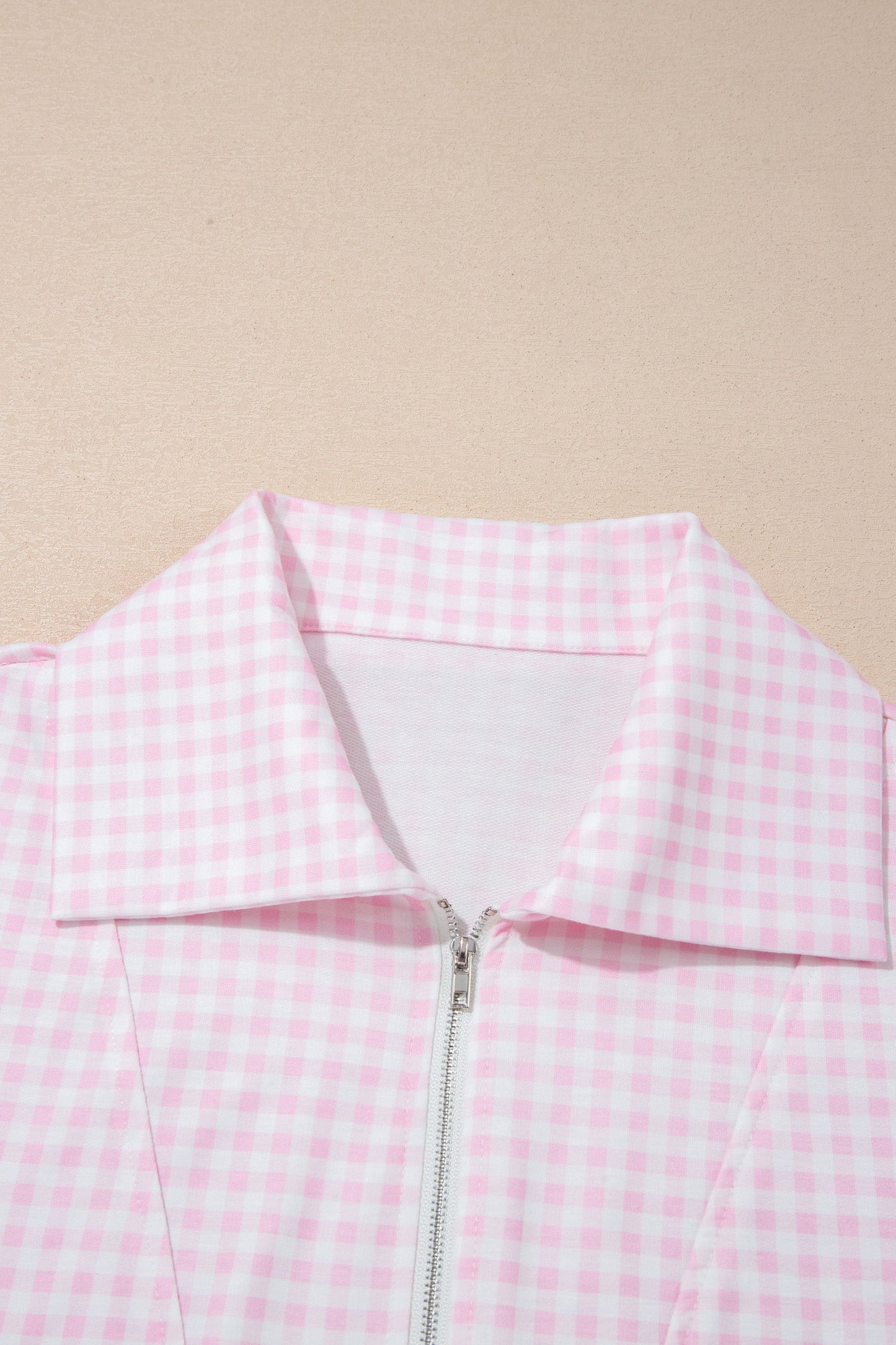 Gingham Half Zip Top & Elastic Waist Shorts Set