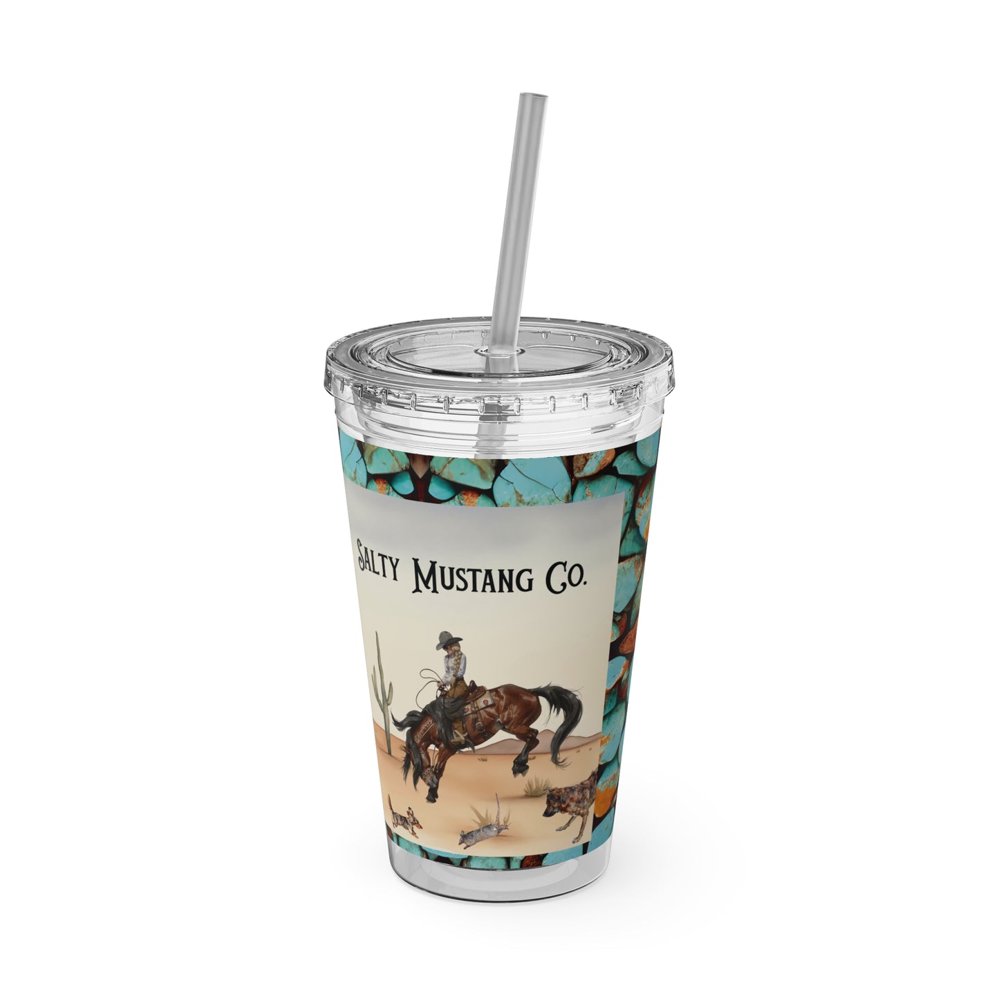 Armadillo Rodeo Watercolor Tumbler with Straw, 16oz