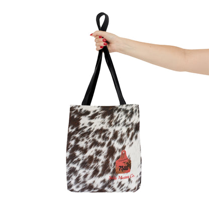 Ear Tag #7540 Jumping Spooky Bh, Spotted Cow Hide Print Tote Bag (AOP)