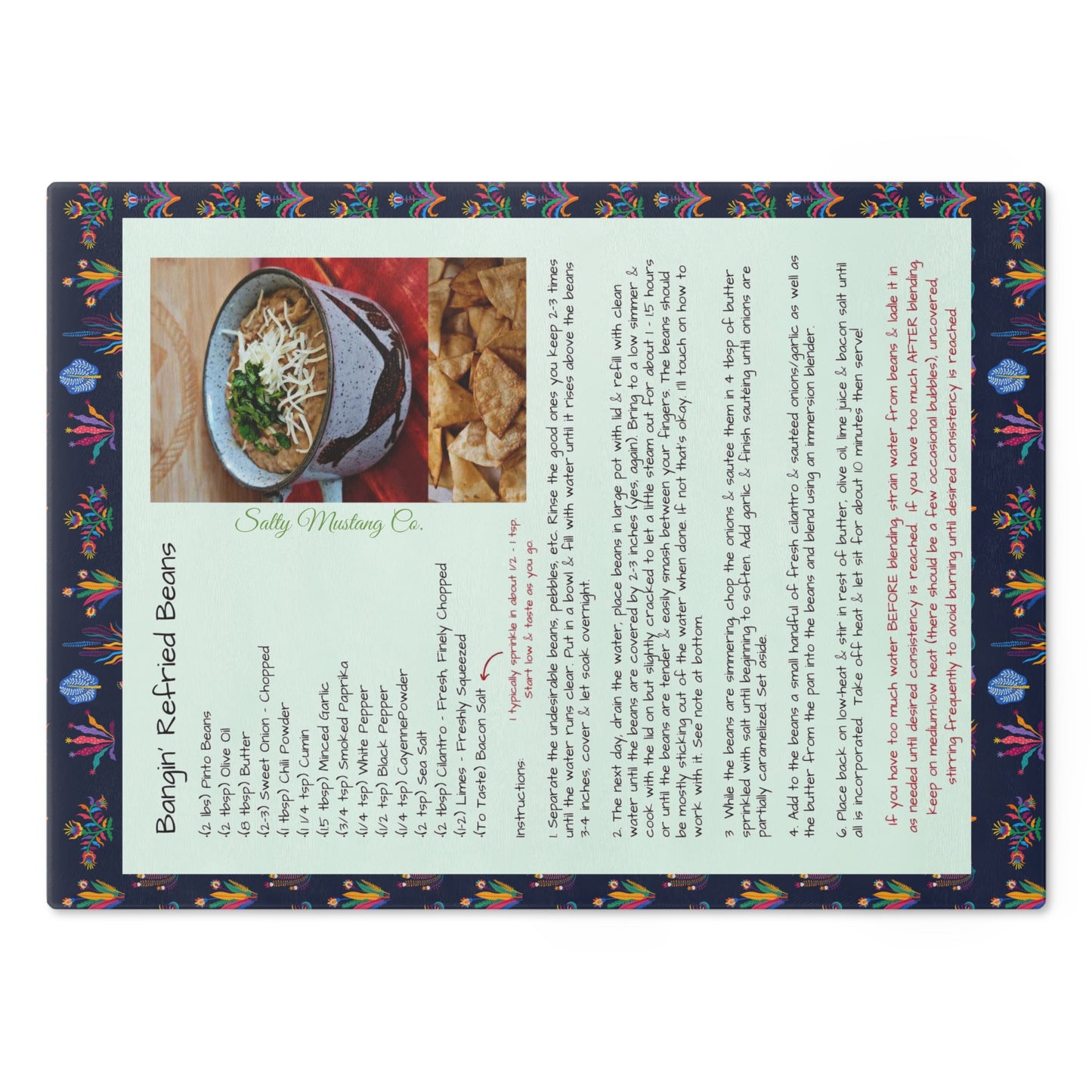 Highland Queen Ranch Bangin' Refried Beans Recipe Mexican Pattern Cutting Board