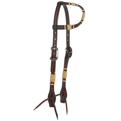 WD-RRSEH-N Natural Rawhide Rope Tooled Single Ear Headstall