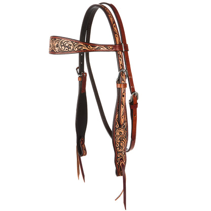WD-SBH7 Floral Tooled Chestnut Browband Headstall