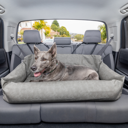 PupProtector™ Faux Cool-to-Touch Vegan Leather Memory Foam Dog Car Bed - Slate Gray
