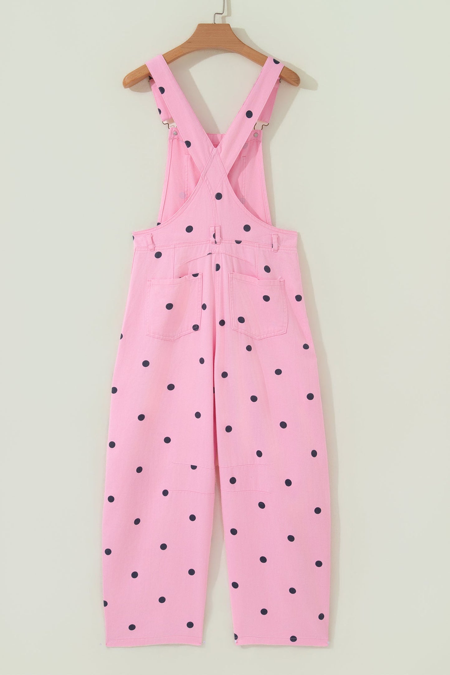 Polka Dot Denim Barrel Leg Overalls Jumpsuit