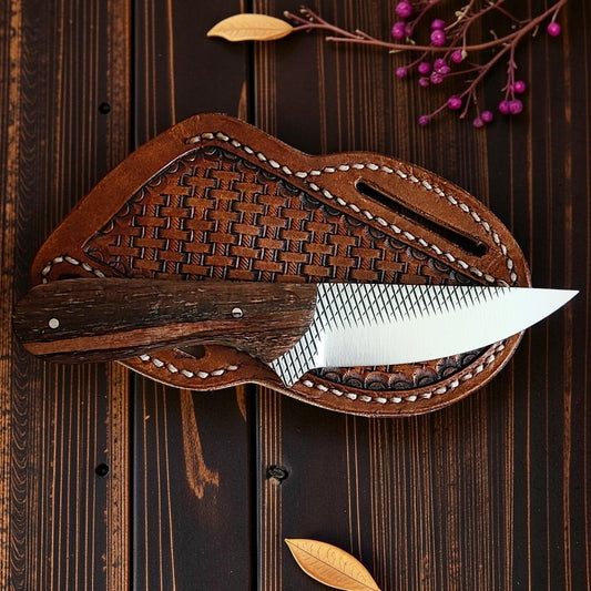 The Lone Ranger – Custom Handmade Farrier Rasp Steel Knife with Rosewood Handle & Leather Sheath