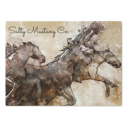 Salty Mustang Co. Horses Glass Cutting Board