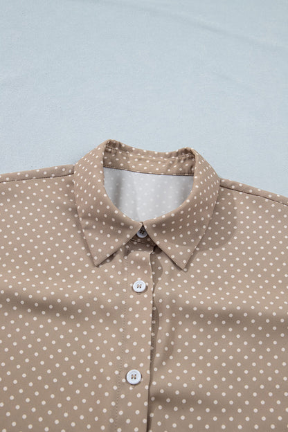 Polka Dot Cuffed Short Sleeve Buttoned Shirt