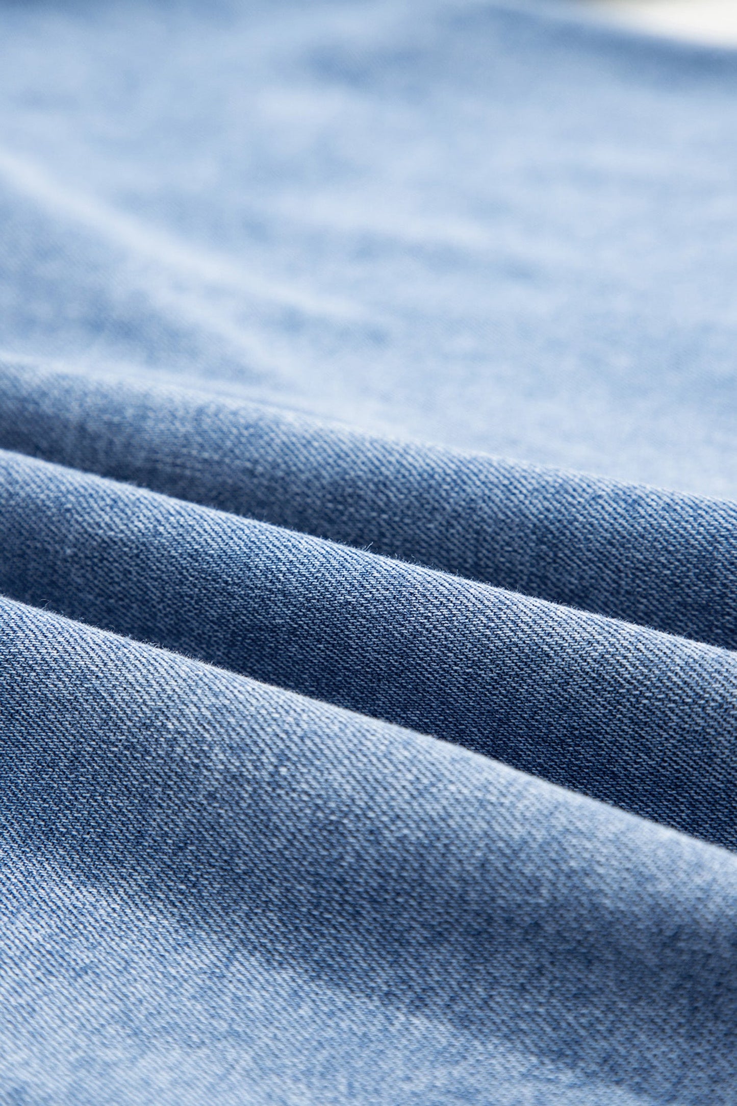 Solid Denim 3/4 Puff Sleeve Collared Shirt
