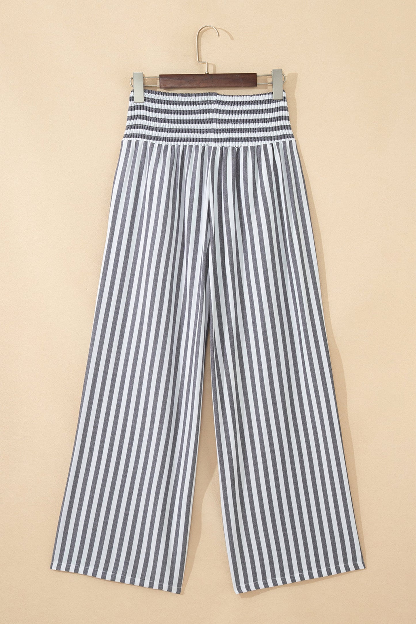 Stripe Shirred High Waist Wide Leg Pants