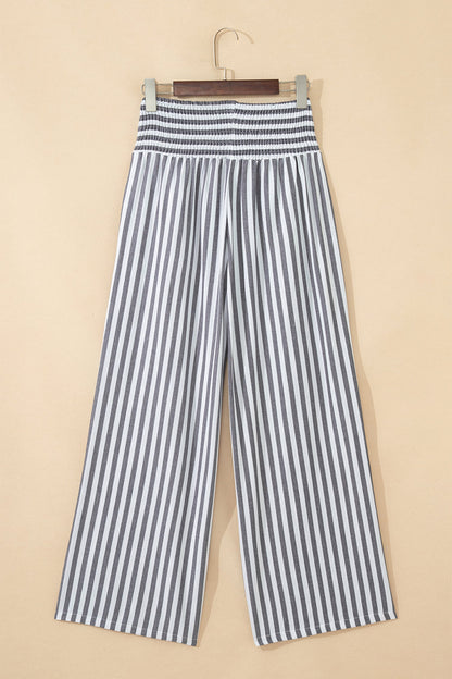 Stripe Shirred High Waist Wide Leg Pants