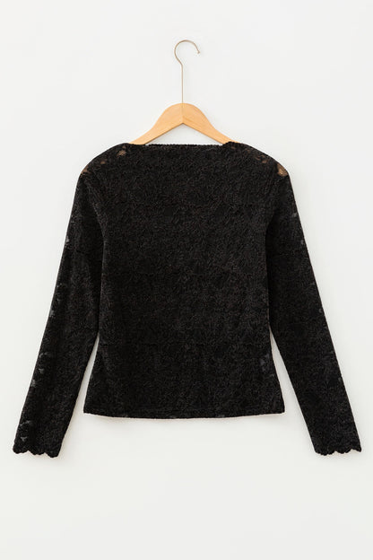 Lace Stand Neck Long Sleeve Elegant Top