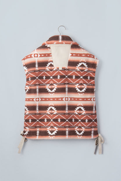 Aztec Fleece Buttoned Placket Side Tie Vest