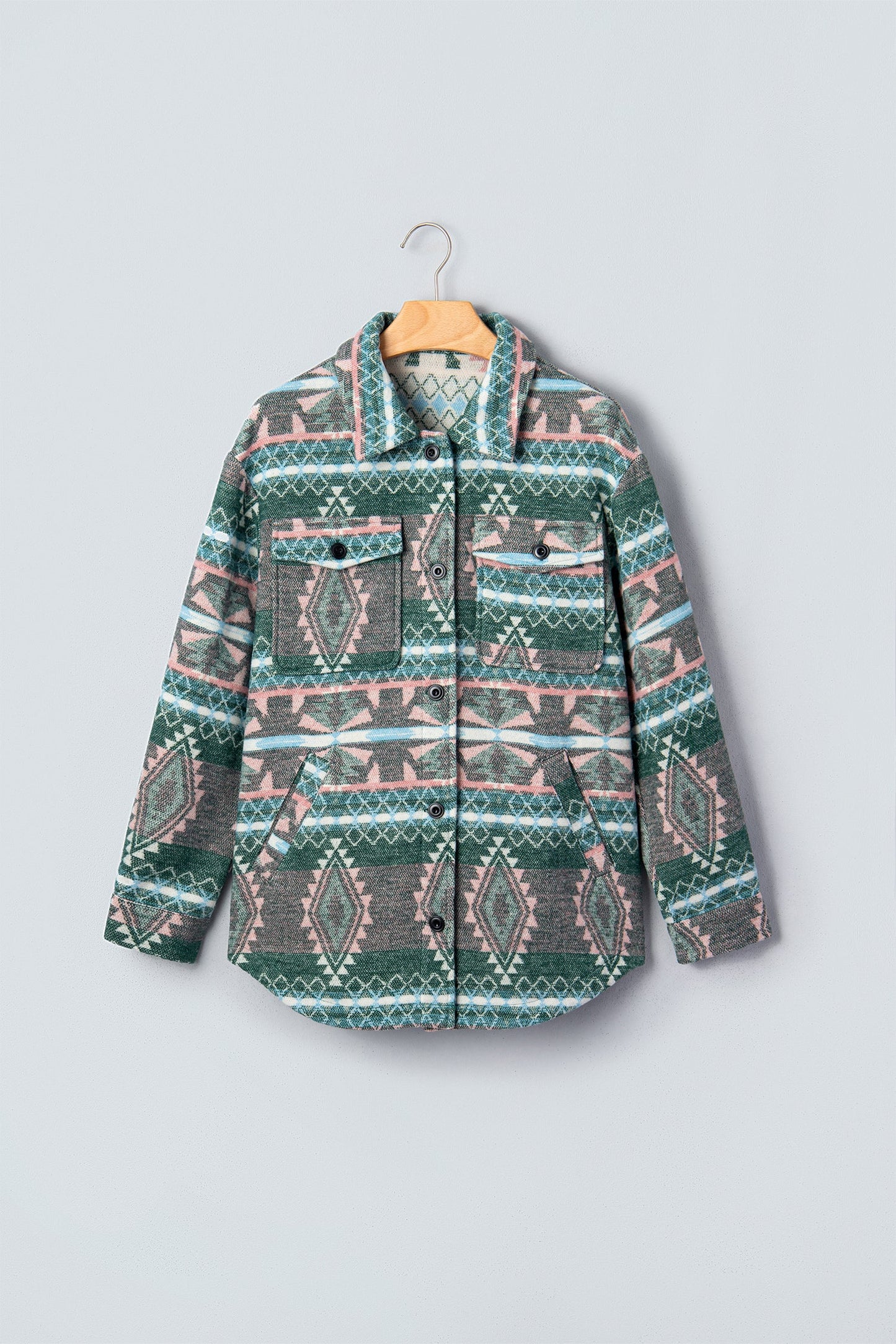 Aztec Geometric Long Sleeve Button Front Shacket