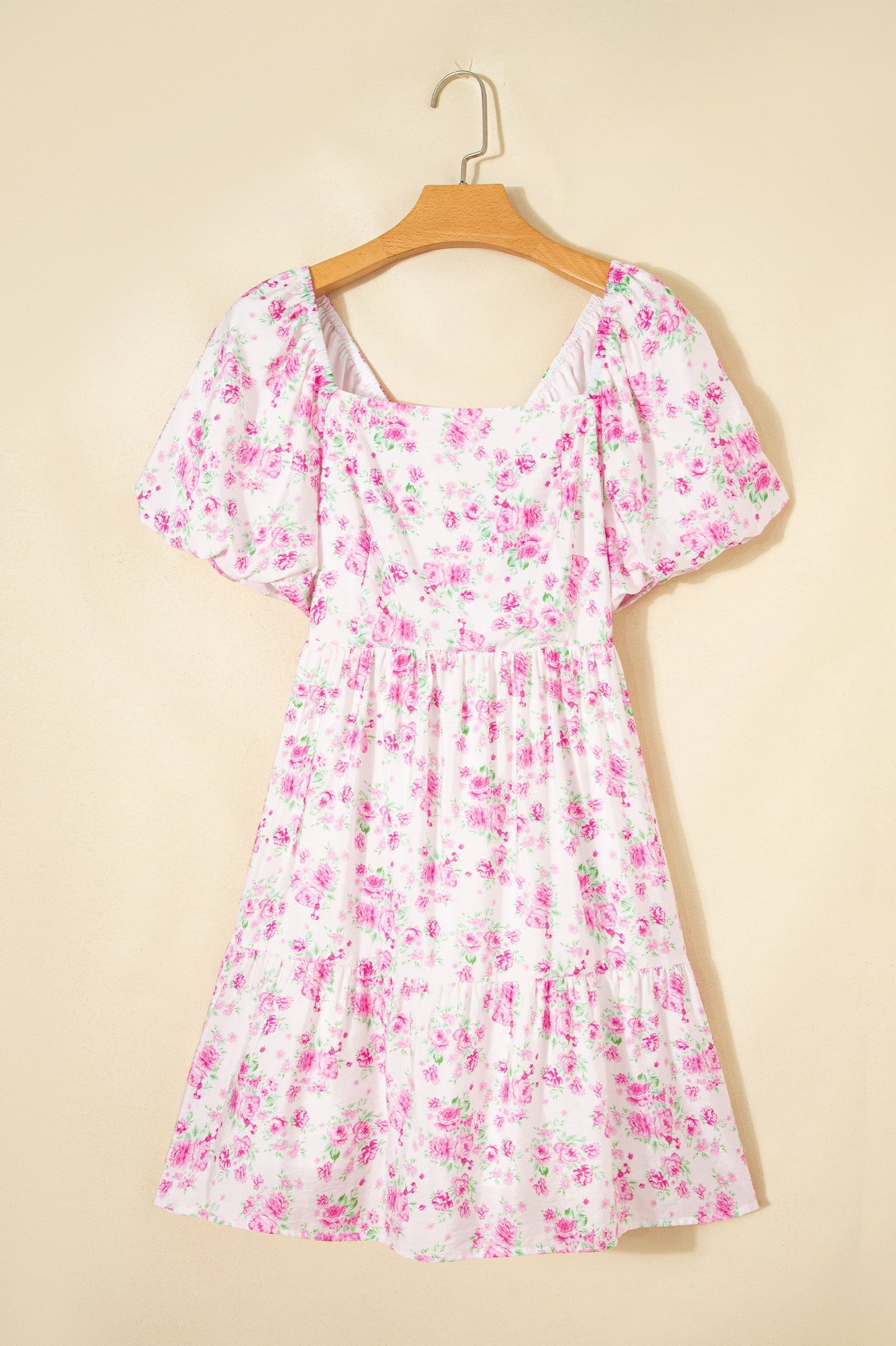 Floral Square Neck Bow Tie Back Mini Dress
