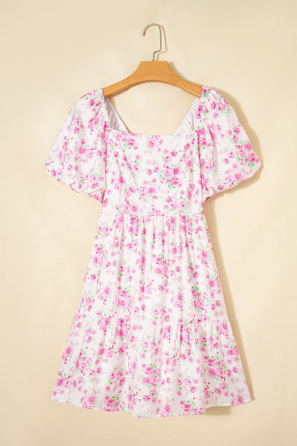 Floral Square Neck Bow Tie Back Mini Dress