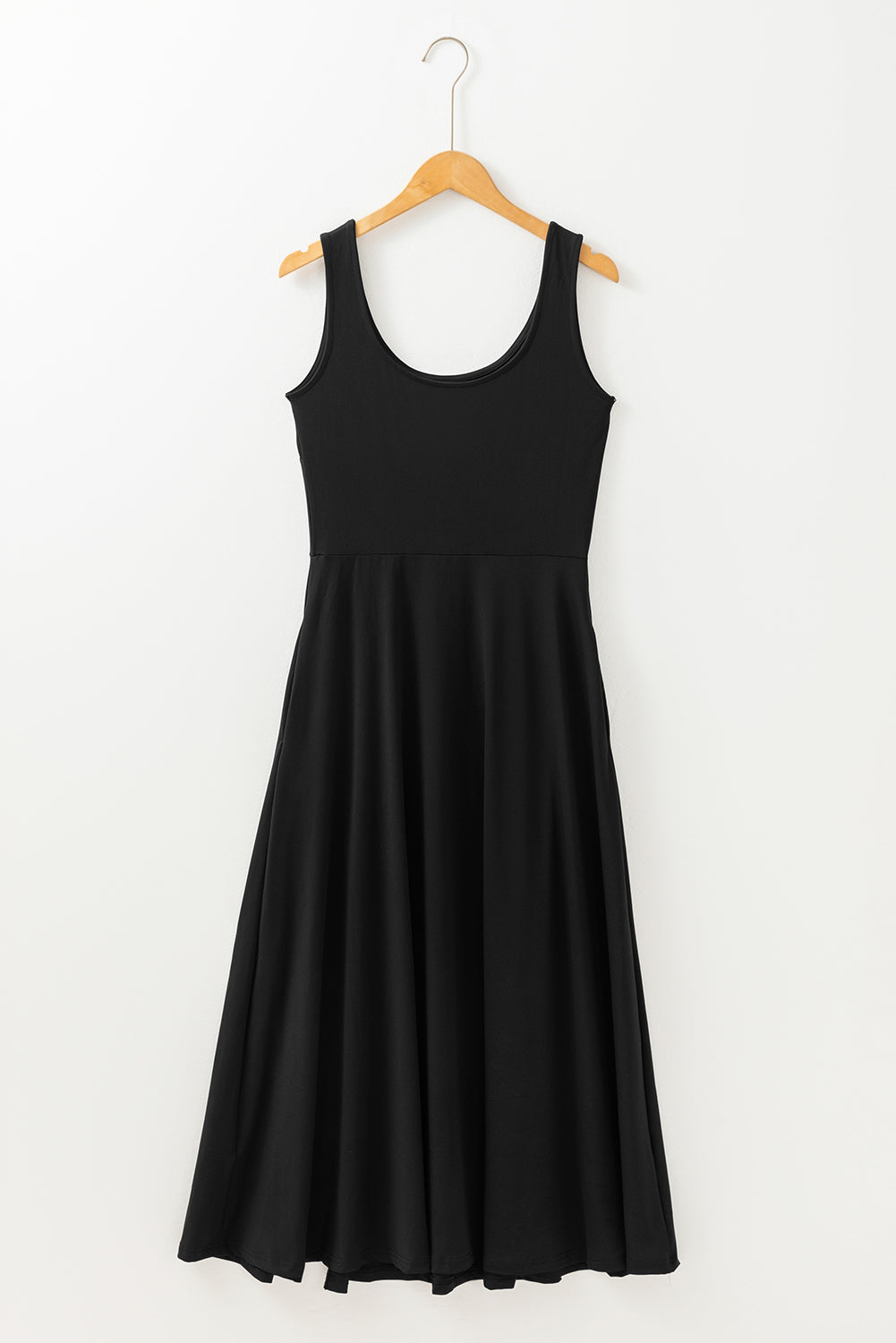 Solid Sleeveless Flared Side Slit Midi Dress