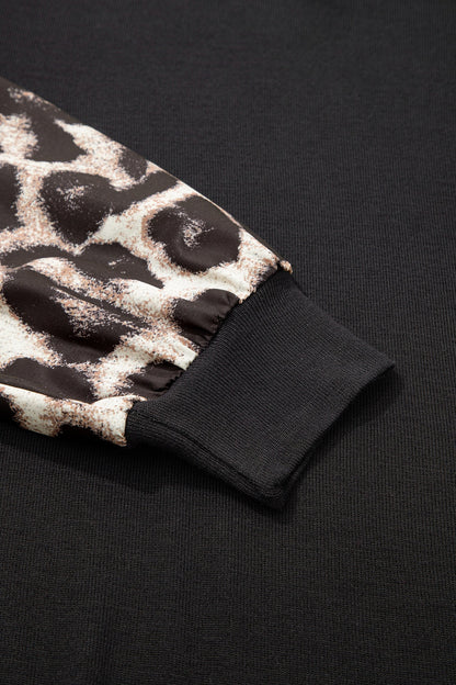 Leopard & Floral Patchwork Puff Sleeve Top