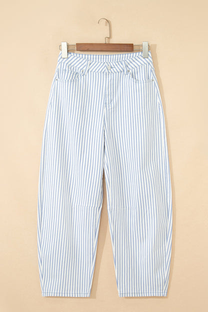 Stripe Denim High Waist Barrel Leg Jeans