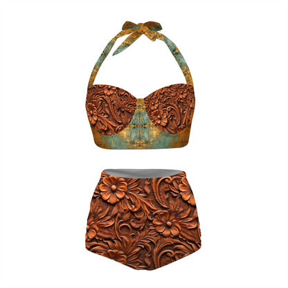 Leather & Patina Two-Piece Bathing Suit Halterneck Bikini