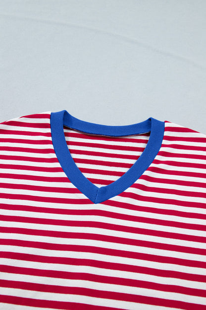 Stripe Colorblock V-Neck Tee & Drawstring Short Set