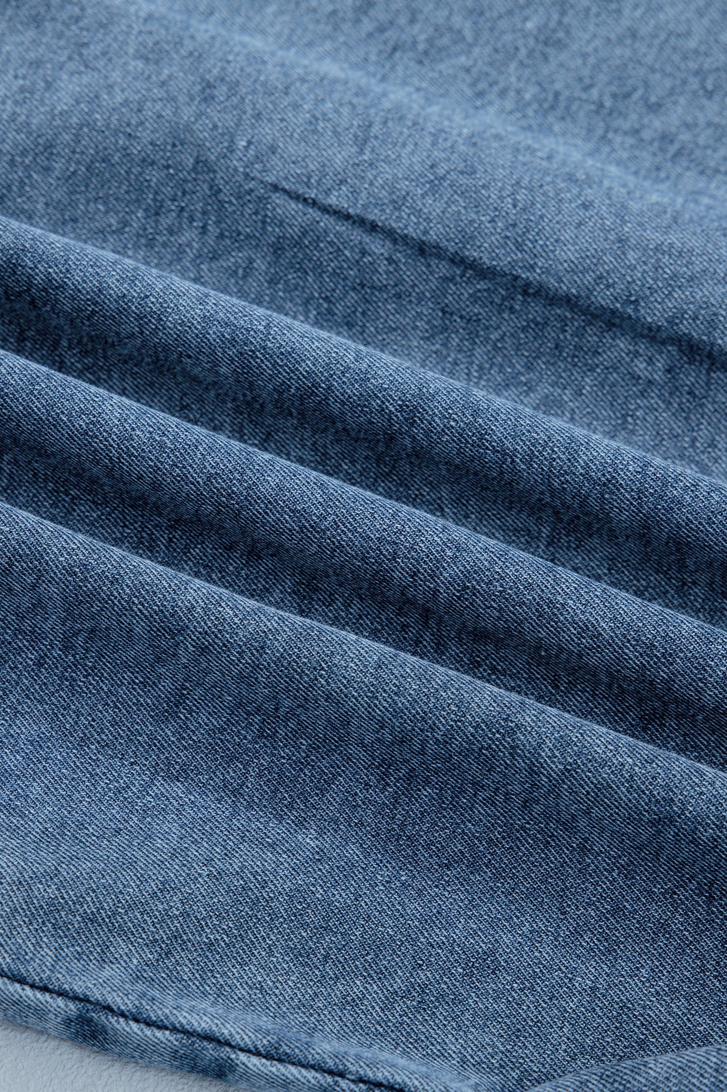 Denim Frilled Short Sleeve Snap Button Shirt
