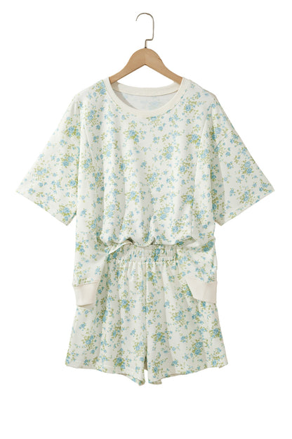 Floral Short Sleeve & Elastic Waist Short Sets
