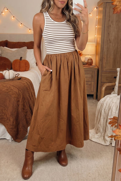 Stripe Colorblock Patchwork Sleeveless Long Dress